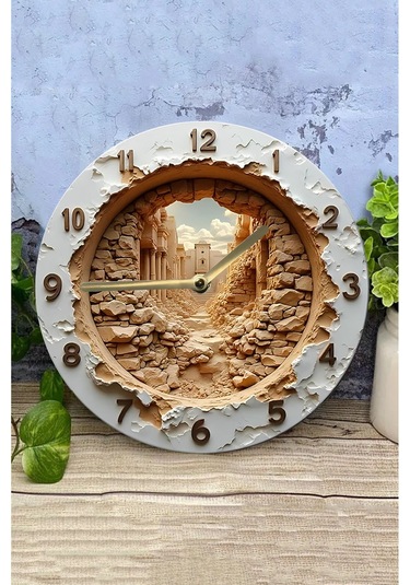 Sessiz Yuvarlak Ahşap Duvar Saati, Kuvars Hareketli 3d Görünümlü 2d Saat Sdw077 Renkli