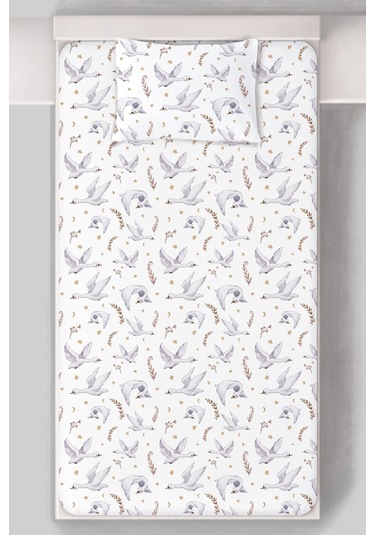 Organik Tek Kişilik Lastikli Çarşaf Seti - Kuğu Dansı Renkli