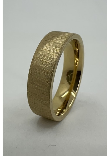 6mm Fırçalanmış Mat Düz Kadın Erkek Çelik Alyans Yüzük Cl46 Sarı
