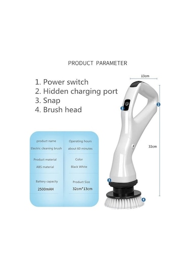 Createtech Zemin Yyc-oı Temizleme Temizleme Makinesi Fonksiyonlu Fırçası Elektrikli Döner Çok Akülü Pj