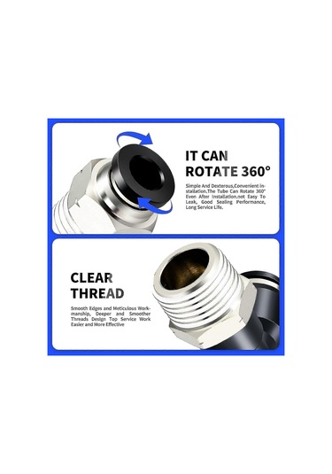 Pnömatik Dirsek Ve Düz Boru Kombinasyonu 1/4" Boru Dış Çapı X 1/2" Npt Dişli İtmeli Bağlantı Parçası 6mm 4 Adet