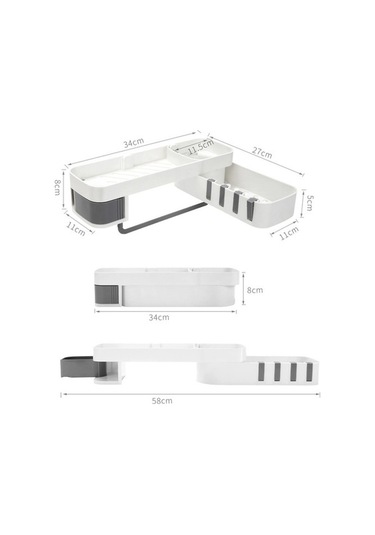Pazly 1 Adet Köşe Duş Rafı Banyo Şampuan Duş Rafı Tutucu Mutfak Depolama Rafı Organizer Duvara Monte Beyaz, Küçükboyutlu Beyaz