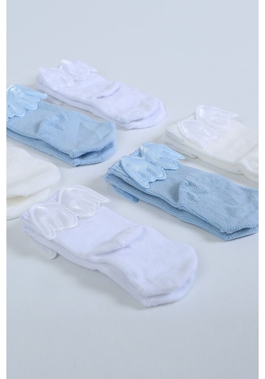 Pamuklu 6'lı Yenidoğan Melek Kanatlı Bebek Çorap Mavi
