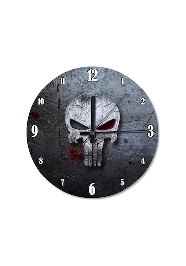 Punisher Işığı Kuru Kafa Tasarım Duvar Saati (407685015) Çok Renkli