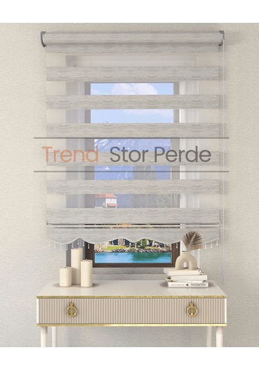 Gri Bambu Boncuklu Zebra Stor Güneşlik Perde Opak Gri