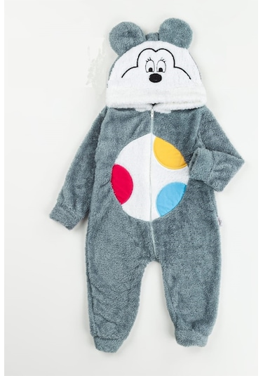 Mj Kids Welsoft Peluş Fermuarlı Ayıcık Tulum Füme