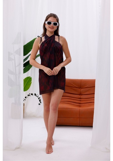 Tarzını Seç İç Gösterir Transparan Pareo - Kırmızı Sis Model 150x95 Cm Çok Renkli