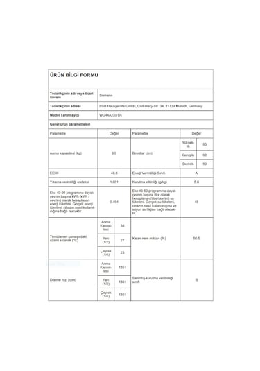 Siemens WG44A2X0TR 1400 Devir 9 KG Çamaşır Makinesi