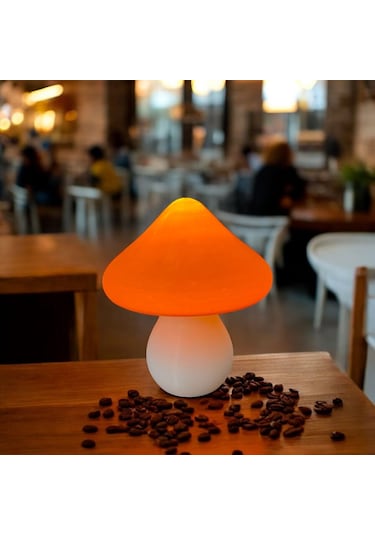 Led Mantar Gece Lambası Pilli, Renkli Ve Dekoratif Işık Turuncu