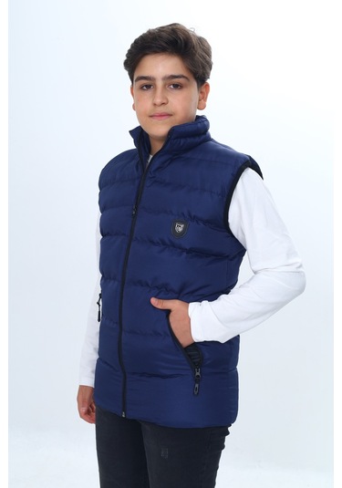 Toontoy Erkek Çocuk Su İtici Dik Yaka Fermuarlı Cepli Şişme Yelek Lacivert
