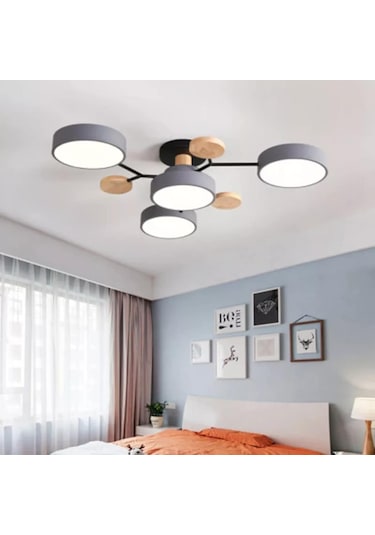 Simaavize Modern Ahşap Led Avize 4 Lü