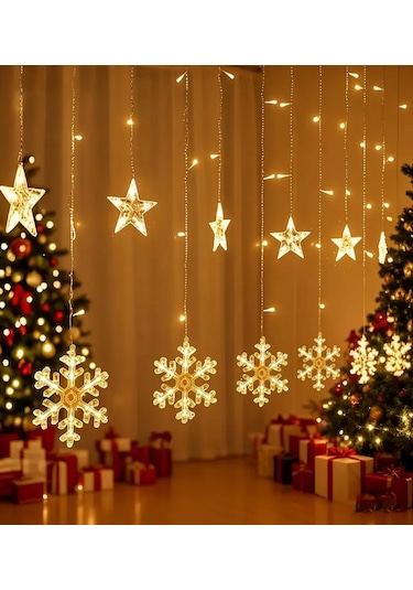 Kar Tanesi Saçaklı Dekoratif Gün Işığı Led 3 Metre Parti Kutlama Dekor Süsleme Yılbaşı Led 8 Mod Gün Işığı