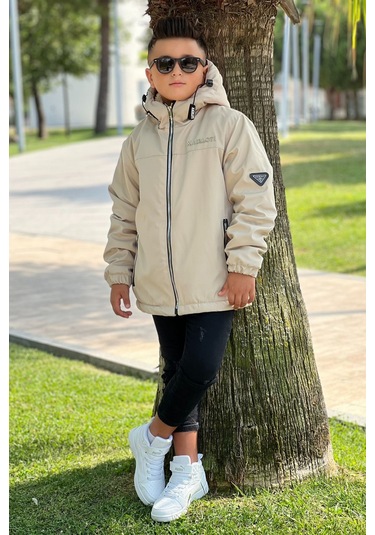 Erkek Çocuk Sabit Kapüşonlu Metal Armalı İçi Kürklü Mont Km3987 Bej