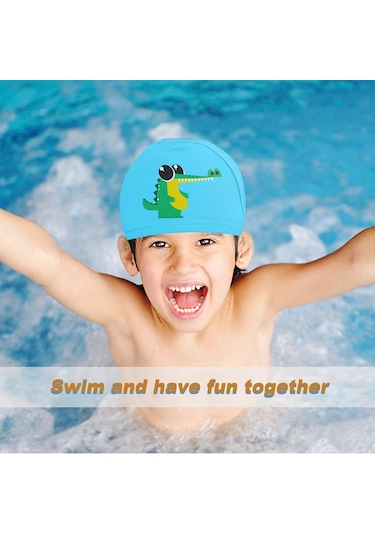 Çocuk Yüzme Boneleri Mavi Timsah Desen - Çocuklar İçin Yüzme Bon Mavi