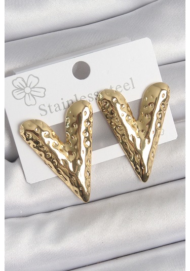 Zarif Kadın İçin Golden Çelik İşlemeli Kalp Stil Küpe