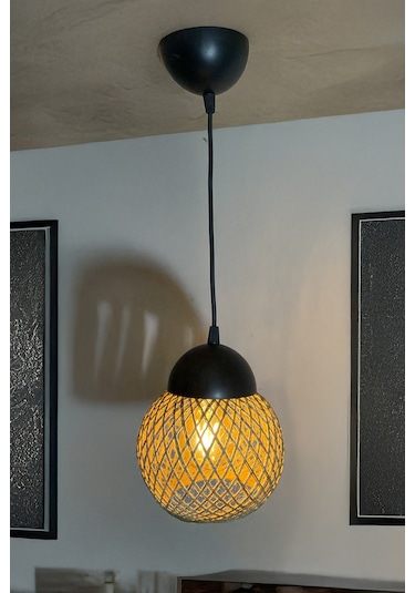 Tekli Klasik Şapkalı Minimal Rustik Avize El Yapımı Bohem Tasarım İskandinav Dekor Lamba Sarkıt Siyah