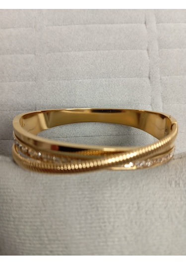 Çapraz Kuşaklı Gold Renk Kelepçe Bileklik Gold