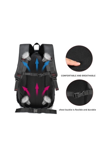 Seyahat Sırt Çantası Açık Hava Yürüyüşü Su Geçirmez Hafif, Erkek Siyah