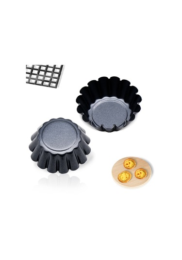 2 Adet Karbon Çelik Kalınlaştırılmış Kompozit Kek Kalıbı Dıy Pişi Siyah