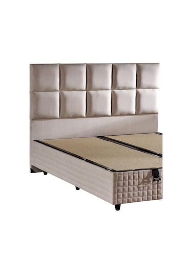 Star Baza Ve Başlık Seti 180x200 Cm Çift Kişilik Krem Keten Kumaşlı Lüks Baza Ve Başlık Takımı