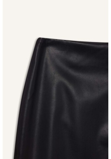 Defacto D3016ax24wnbk27 Coool A Kesim Yüksek Bel Suni Deri Kadın Mini Etek Siyah