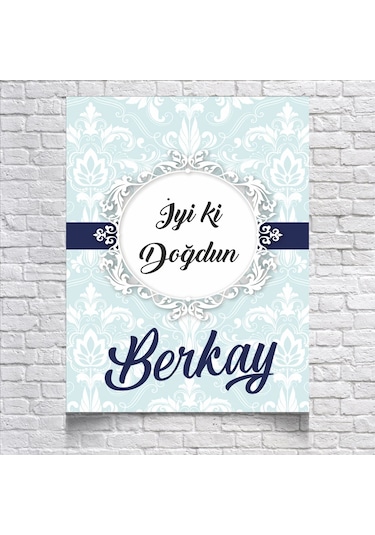 Mavi Damask Desenli Doğum Günü Afişi 100x150 Cm