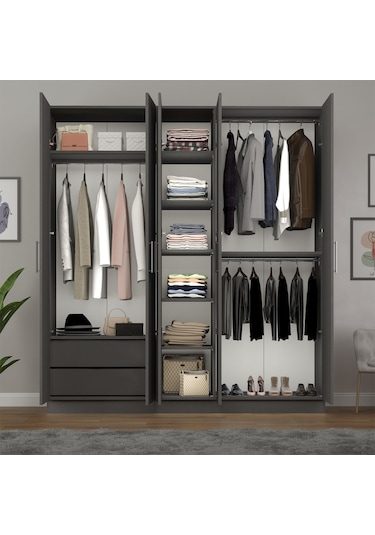 5 Kapaklı Gardırop 200cm Antrasit
