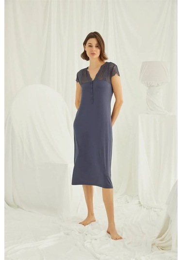 Monamise Kadın Lacivert Kısa Kollu Gecelik 18404 Lacivert