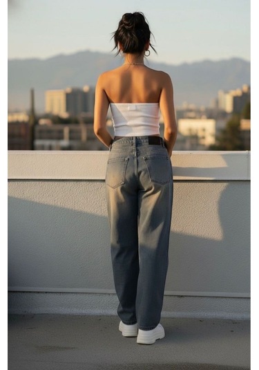 St.poll Eskitme Unisex Soluk Efektli Kahve Tint Baggy Jeans Pantolon Vintage Efekt