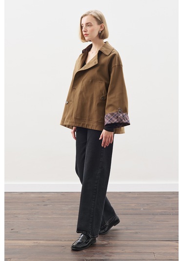 Greta Şal Detaylı Parka Ceket Haki Haki