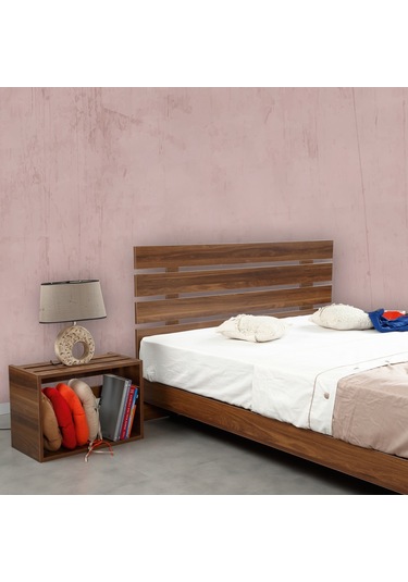 Pasifichome Huga Çift Kişilik Ahşap Karyola Komodin Takım Ceviz 140 Cm