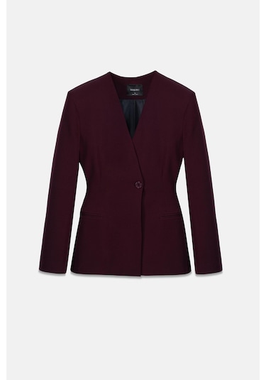 Thalure Kadın Bordo Yakasız Blazer