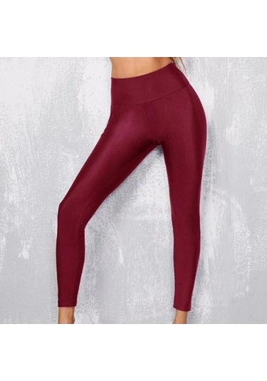 Tongxida Yüksek Esneklik Kadın Tayt, Düz Renk Parlak Yüksek Bel Yoga Pantolonu, Gökyüzü Mavisi, İlkbahar Sonbahar Aktif Giyim Mavi