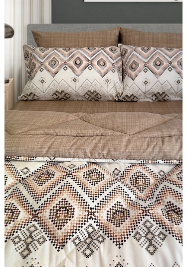 Lux Uyku Seti-tek Kişilik-lastikli Çarşaflı 2yastık Kılıflı-özel Çantada Bohemian Sütlü Kahve