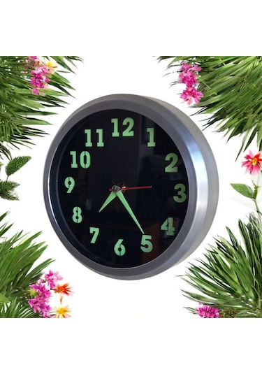 Fosforlu Metal Mini Duvar Saati Çap 20 Cm Küçük Saat Metal