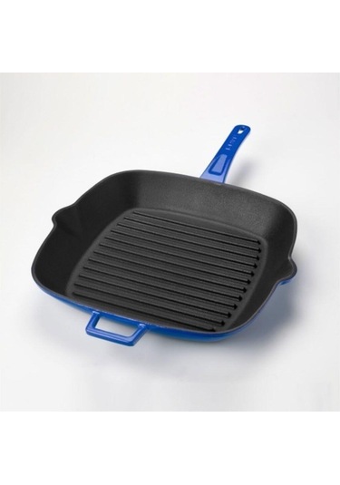 Lava Döküm Kare Izgara Tava Döküm Demir Yekpare Saplı Ölçü 26X26Cm. - Mavi Lv P Gt 2626 K0