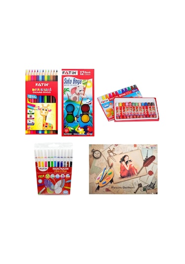 Fatih Kuru-Sulu-Pastel Boya-Keçeli Kalem Ve 35x50 Resim Defteri Seti