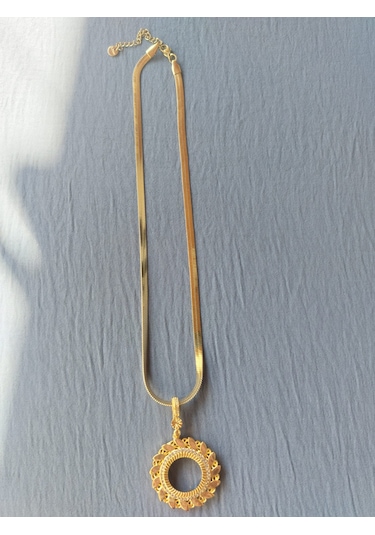 Çelik Çeyrek Kolye 50cm 24ayar Altın Kaplama