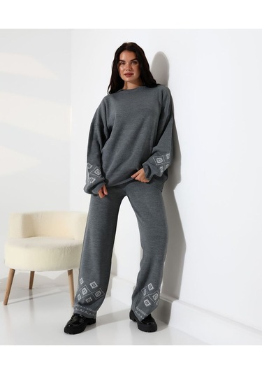 Marakeş Esintisi Alt-üst Triko Takım Antrasit