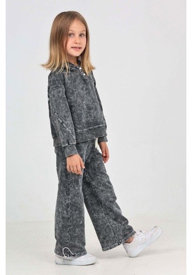 Toontoy Kız Çocuk Yıkamalı Arkası Baskılı Eşofman Takım Ekru