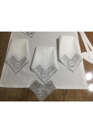Finezza Batik Gümüş Dantelli Pamuk Kumaş Beyaz Mutfak Takımı 17 P