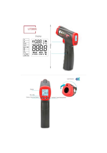Unı-t Ut300s Lazer Termometre Kızılötesi Temassız Sıcaklık Ölçer N11.523