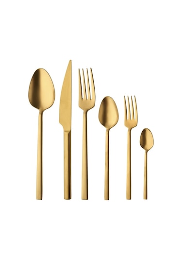 Titanyum Gold 6 Kişilik 36 Parça Kaşık Çatal Bıçak Seti Altın
