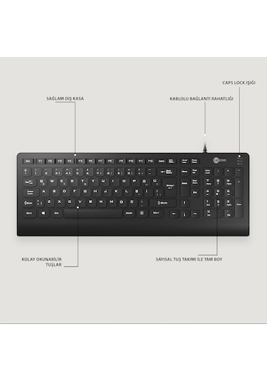 Lecoo KB103 USB Kablolu Türkçe  Q Klavye