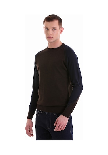 Hatemoğlu Kahverengi Regular Fit Jakarlı Bisiklet Yaka Yünlü Triko Kazak 3 Kahverengi