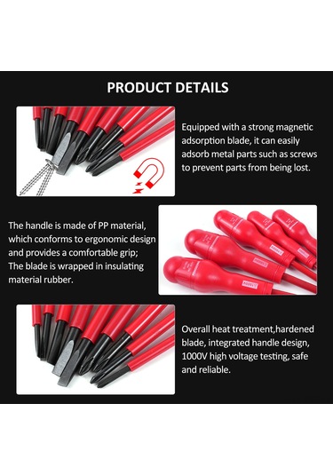 Springsun 11 Parça 1000v Yalıtkan Tornavida Seti - 9 Adet Yalıtkan Tornavida, 1 Adet Elektrik Test Kalemi Ve Saklama Çantası Kırmızı
