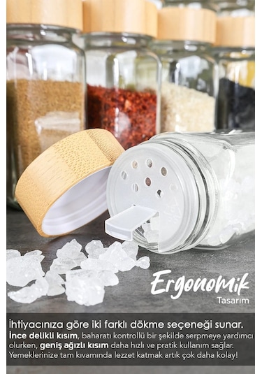 12 Li Bambu Kapaklı Kare Formlu Cam Baharatlık Seti 120ml 16 Adet Etiket Hediye Bambu