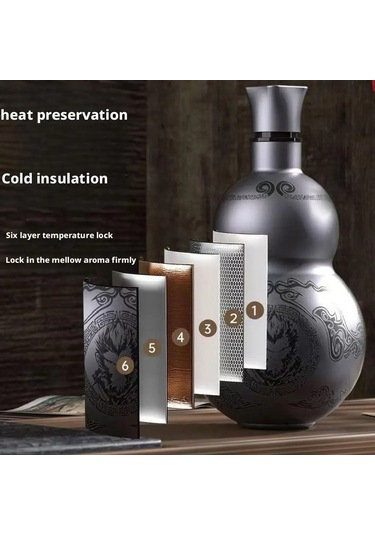 Taşınabilir Wukong Tema Kabak Tarzı Su Şişesi 304 Paslanmaz Diğer Gri - Siyah