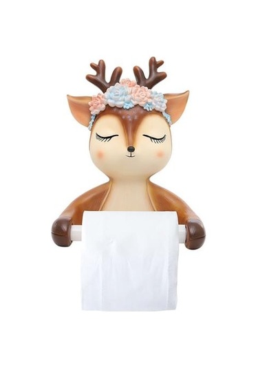 Sevimli Karikatür Geyik Tuvalet Kağıdı Sahipleri Yaratıcı Hayvan Duvara Monte Asılı Rulo Kağıt Raf Banyo Doku Kutusu Depolama Raf Kağıt Tutucular Sarı 22 x 13.6 x 11.2 CM