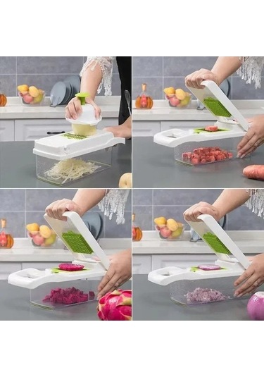 Vkemall Mutfak Ev Kullanıma İdeal 16 Parça Beyaz Yeşil Çok İşlevli Sebze Dilimleme Makinesi Diğer